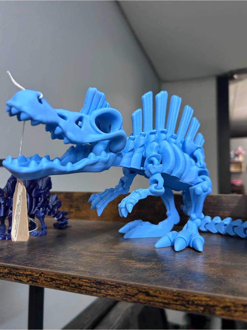 Blue 3D Printed Dinosaur-Style Skeleton Figurine